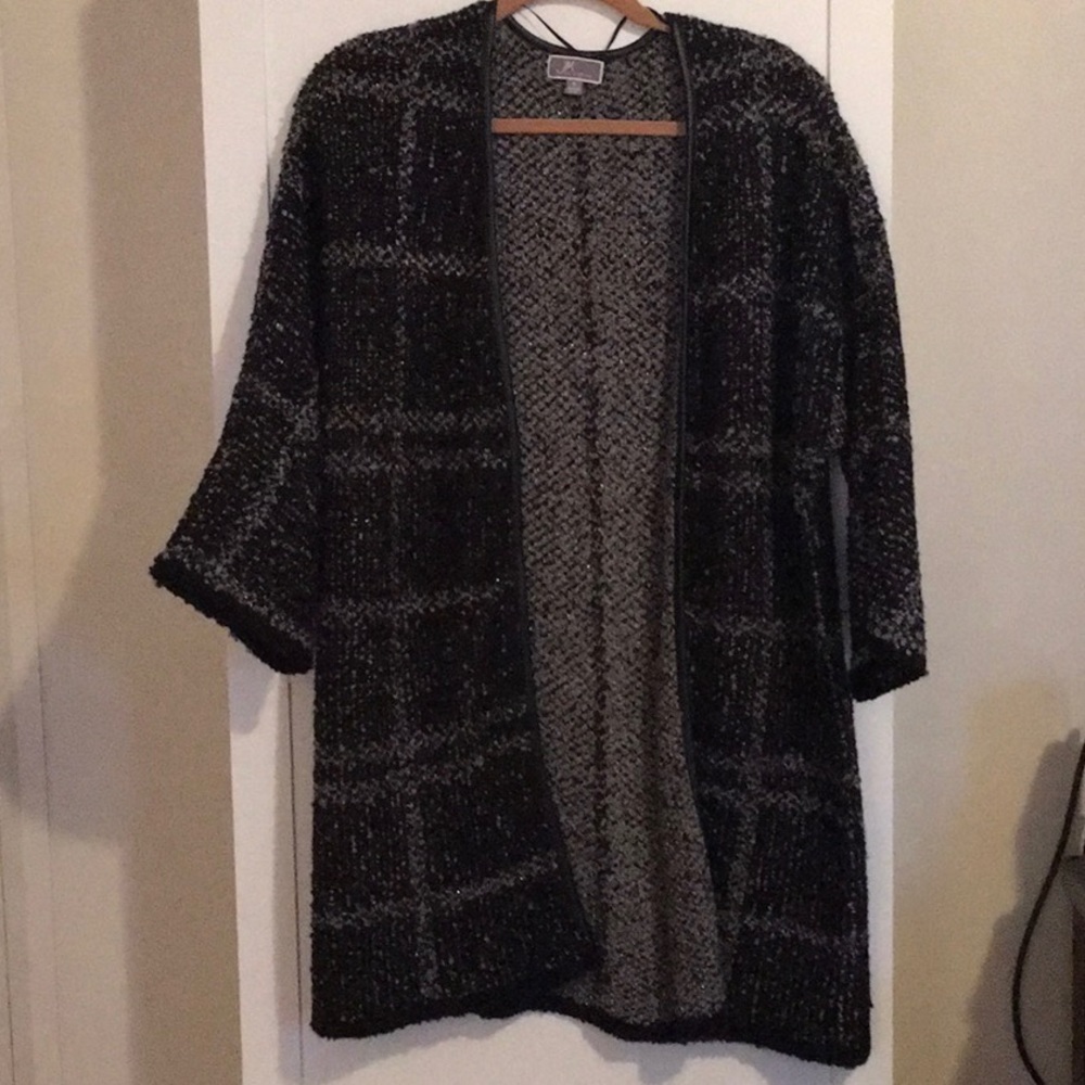 Black and Gray Plaid Cardigan